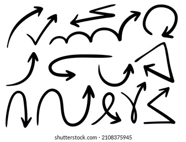 Isolated Freehand Hand Drawn Arrows On White Background For Elements On Infographics, Web, Business Presentations, Concept Illustration. Premium Vector