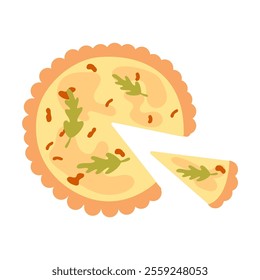 Isolated French quiche pie on a white background hand drawn