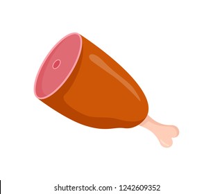 Isolated fresh meat product leg for barbeque vector badge in cartoon style. Smoked or grilled piece of shin of big animal, summer outdoor picnic theme