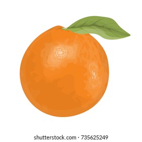 Isolated fresh orange with green leaf on white background.