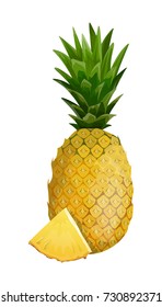 Isolated fresh pineapple with slice on white background.