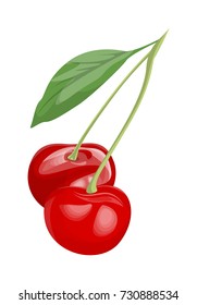 Isolated fresh red cherry on wite background.