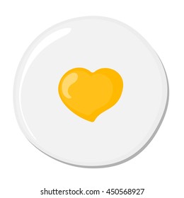 Isolated fried egg on white background. Protein nutrition breakfast. Fast meal. White and yolk. Morning cooking. Heart-shaped omelet.
