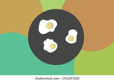 isolated fried eggs on black plate on colorfull background vector illustration