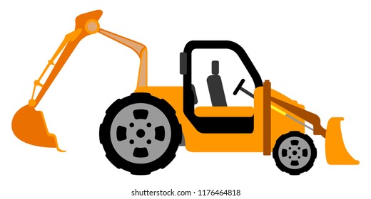 Isolated front and backhoe loader. Construction vehicle. Vector illustration design