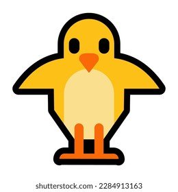 Isolated Front Facing Baby Chick Vector Icon, Emoticon