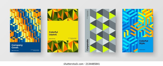 Conjunto aislado de ilustraciones vectoriales de diseño de página frontal A4. Resumen de la colección de diseño de portadas de hexágonos geométricos.