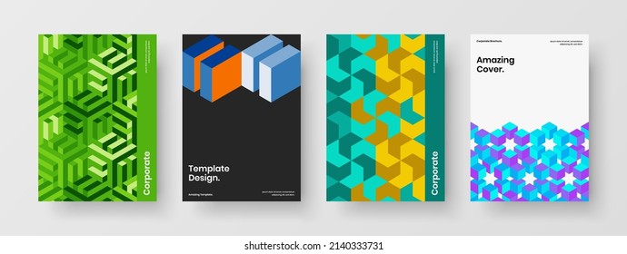 Einzeln Titelseite A4 Design Vektorkonzept-Sammlung. Vivide geometrische Fliesen Plakatgrafik-Bundle.
