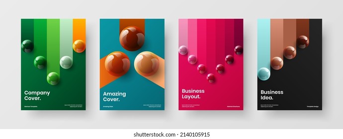 Isolated front page A4 vector design illustration bundle. Multicolored realistic balls presentation concept collection.