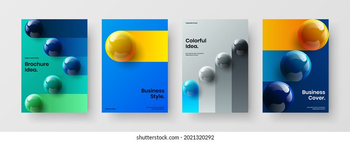 Composición de plantilla de diseño de vectores de página frontal aislada. Conjunto de conceptos de postales de esferas realistas y únicas.