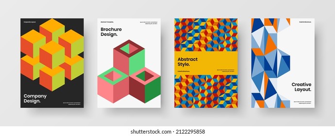 Isolated front page vector design template collection. Trendy geometric shapes pamphlet concept composition.