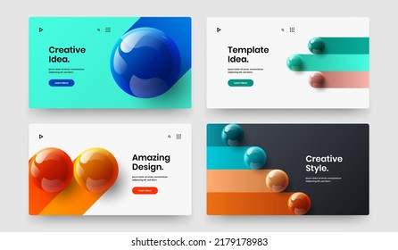 Isolated front page vector design concept composition. Modern 3D balls company identity layout set.