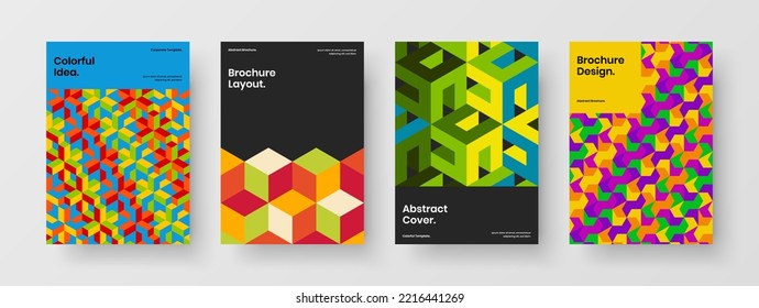 Isolated front page vector design template composition. Original geometric hexagons company identity illustration set.