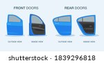 Isolated front and rear car doors icon set. Flat vector illustration template. 