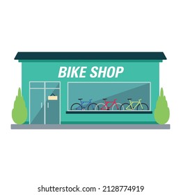 Isolated front view bicycle shop building Vector