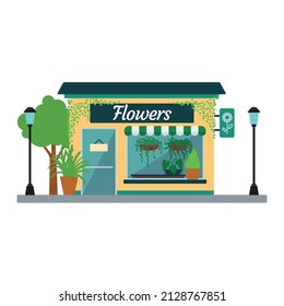 Isolated front view flowers shop building Vector