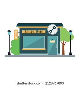 Isolated front view hardware store building Vector
