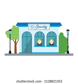 Isolated front view jewelry shop building Vector