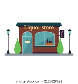 Isolated Front View Liquor Store Building Vector