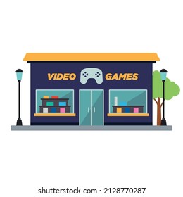 Isolated front view videogames shop building Vector