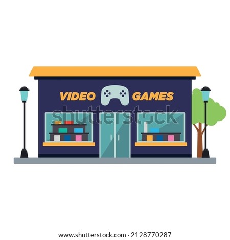 Isolated front view videogames shop building Vector