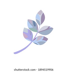  Isolated frosty blue leaved stick in Flat design style, vector propagule with leaves on white isolated background for prints, patterns, stickers elements of Decor, icons for social networks or apps.
