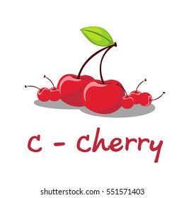 Isolated fruit alphabet for the kids, C for Cherry