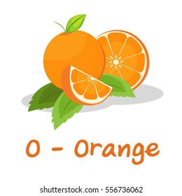 Isolated fruit alphabet for the kids, O for Orange