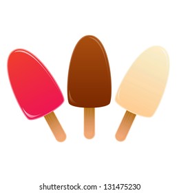 Isolated fruit and chocolate popsicles vector set