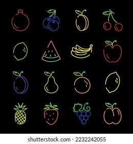  Isolated Fruit icons with black background , vector illustration