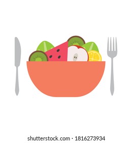 Isolated fruit salad with knife and fork - Vector