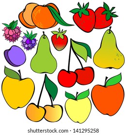 Isolated Fruit Set on White Background, Vector Version