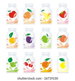 isolated fruit yogurt glass bottles