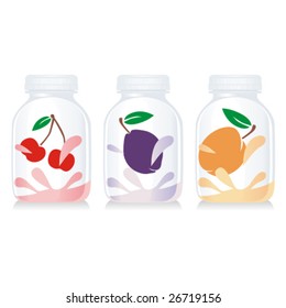 isolated fruit yogurt glass bottles