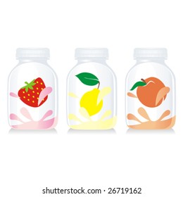 isolated fruit yogurt glass bottles