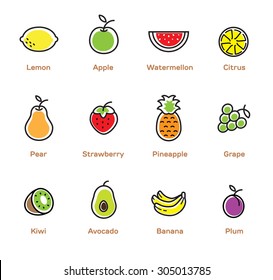 Isolated fruits and beries on white background