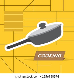 Isolated frying pan over a colored background - Vector