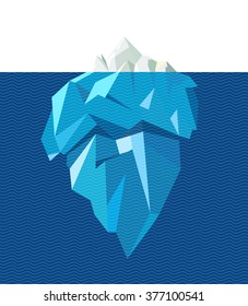 Isolated full big iceberg with  line blue waves, flat style illustration