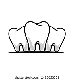 Isolated fun of three teeth with simple classic vintage art line style