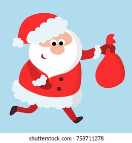 Isolated funny cartoon Santa Claus on blue background.