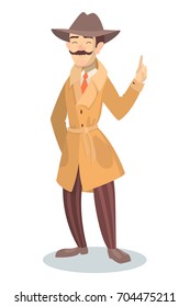 Isolated funny detective pointing on the white background.