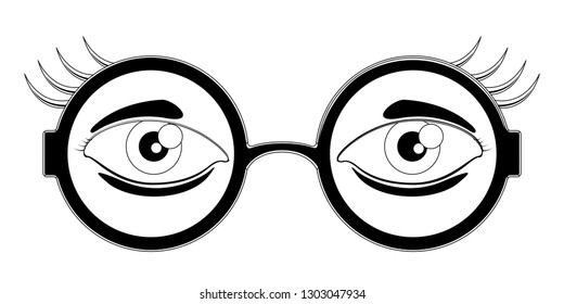 Isolated funny glasses silhouette with eyes. April fool. Vector illustration design