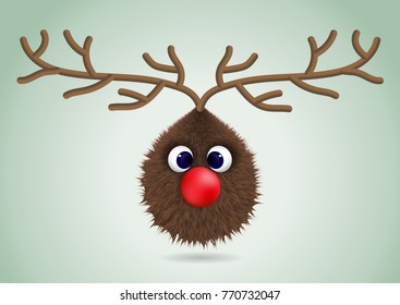 Isolated funny head of deer. Character for christmas card design. Vector illustration.