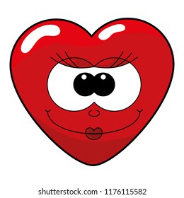 Isolated funny red heart with a smiling face. Flat cartoon vector illustration.