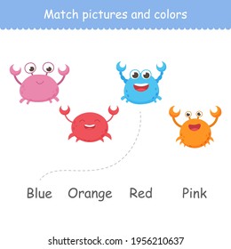 Isolated funny sea crabs. Set of freshwater aquarium cartoon crabs for print, kids development, find the right color. Varieties of decorative colored animals