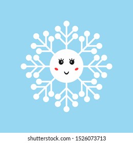 Isolated funny snowflake with smiling face. Cute vector illustration.