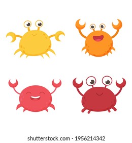 Isolated funny vector sea crabs. Set of freshwater aquarium cartoon crabs for print, children development. Arthropod, graphic, decorative, colored, animals