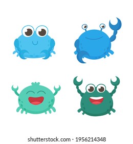 Isolated funny vector sea crabs. Set of freshwater aquarium cartoon crabs for print, children development. Arthropod, graphic, decorative, colored, animals