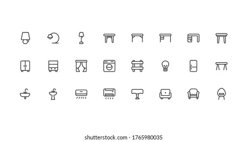 Isolated Furniture Elements icon pack with line color style