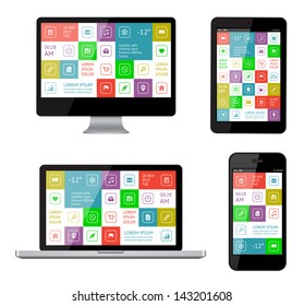Isolated gadgets with ui and web elements including flat design. EPS10 vector illustration.